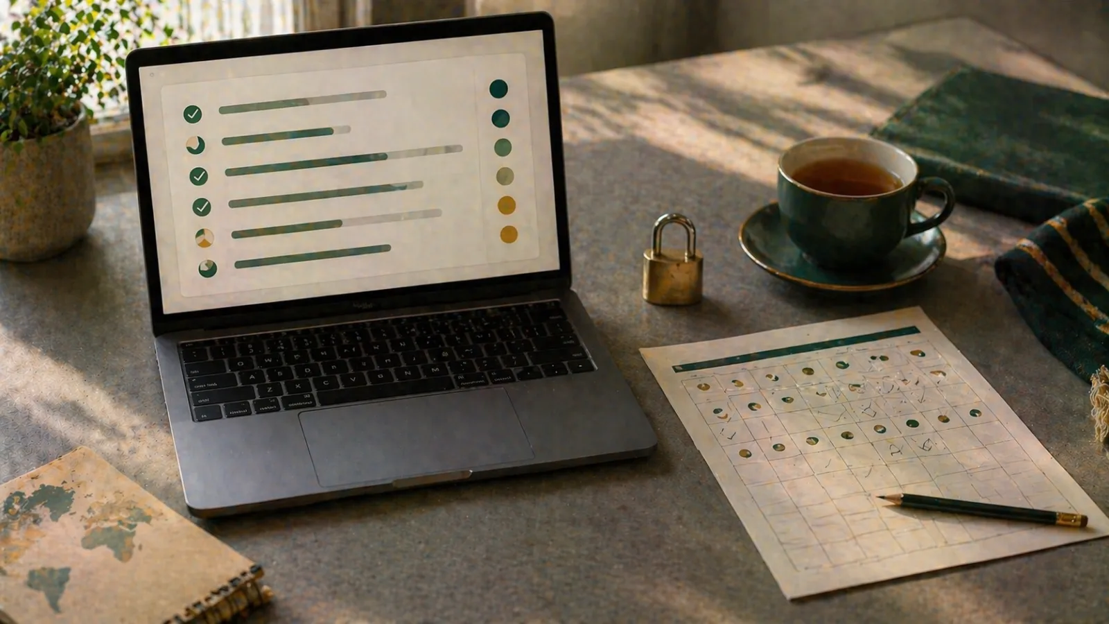 Portátil con lista de higiene de cuenta y calendario de rotación para evitar limitaciones de casas de apuestas