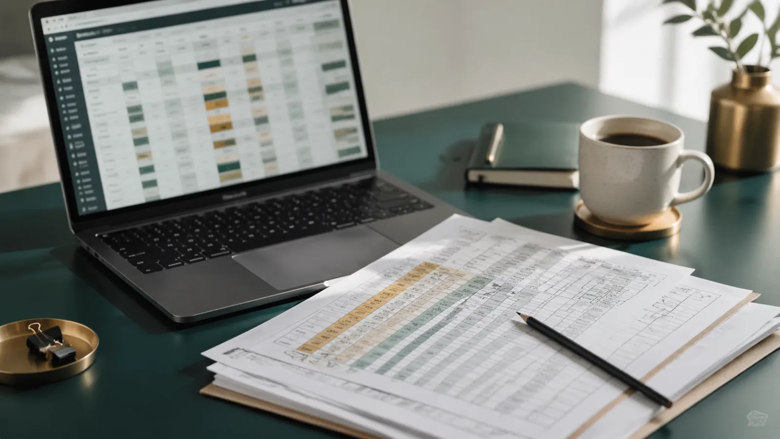 Cuadrícula de datos en portátil y hojas de cálculo anotadas que representan el scraping de datos de nicho y su reventa