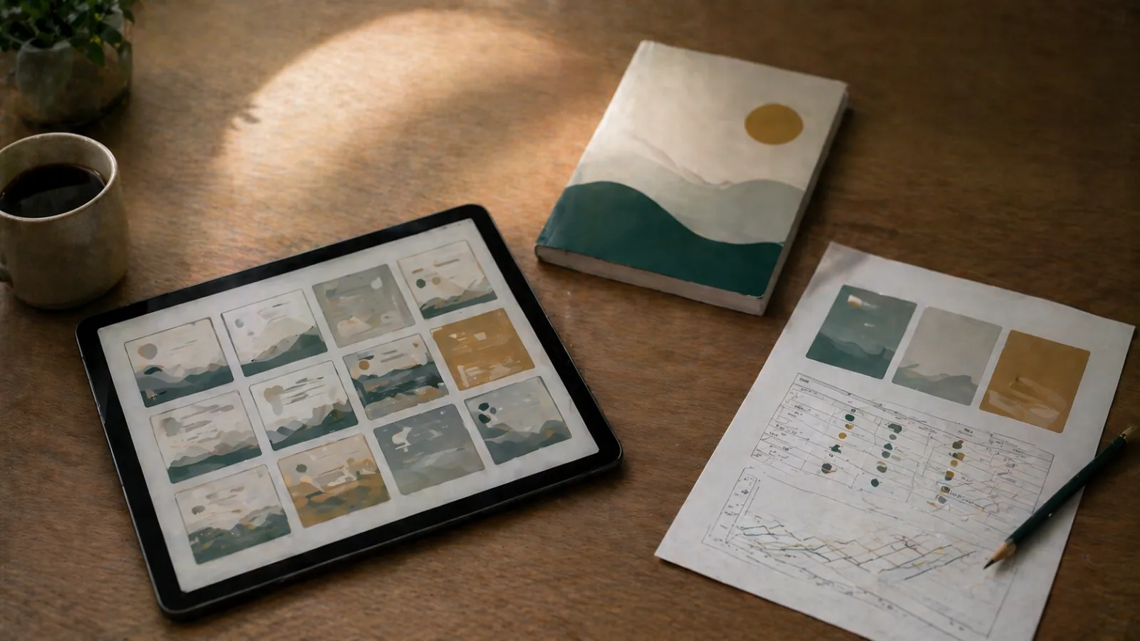 Tableta con cuadrícula de plantillas, maqueta de ebook y hoja de precios que representan la venta de productos digitales