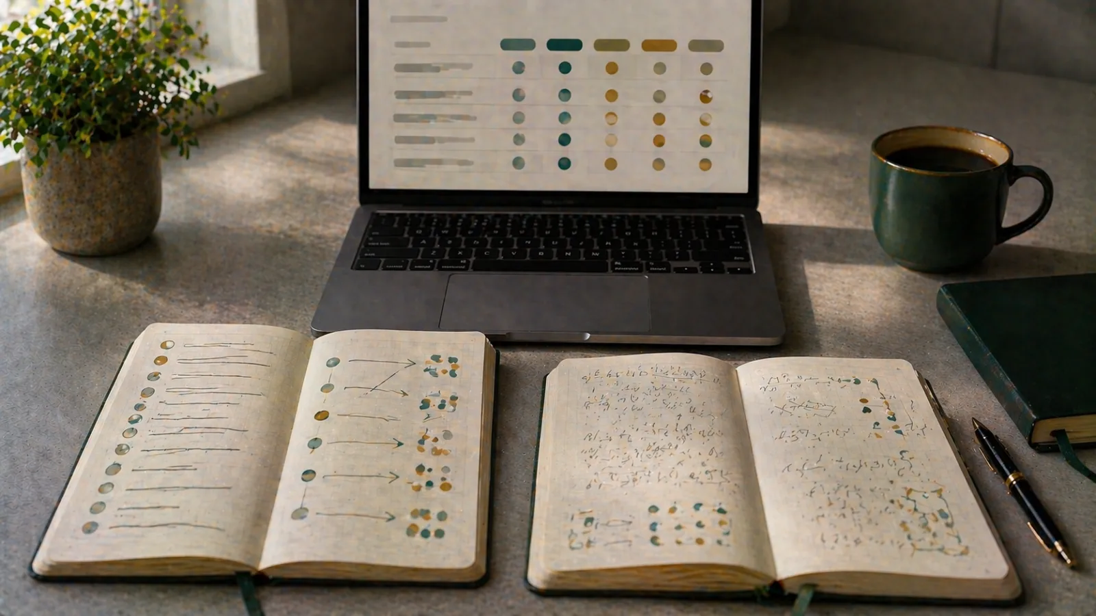 Dos cuadernos y una cuadrícula comparativa que ilustran las apuestas combinadas frente a las apuestas de valor