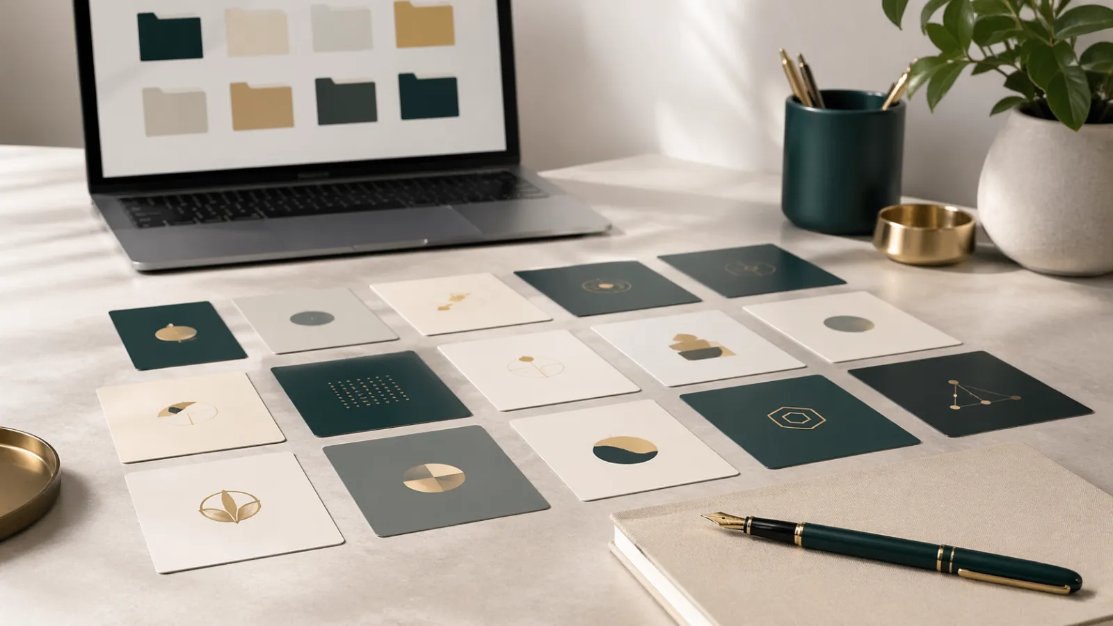 Tarjetas de índice dispuestas como catálogo y cuadrícula de carpetas que representan paquetes de prompts de IA