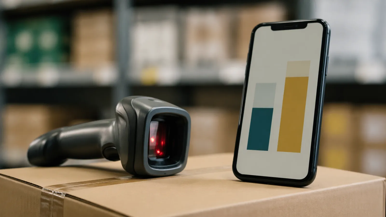 Escáner de código de barras, caja y comparación de precios que representan el arbitraje minorista