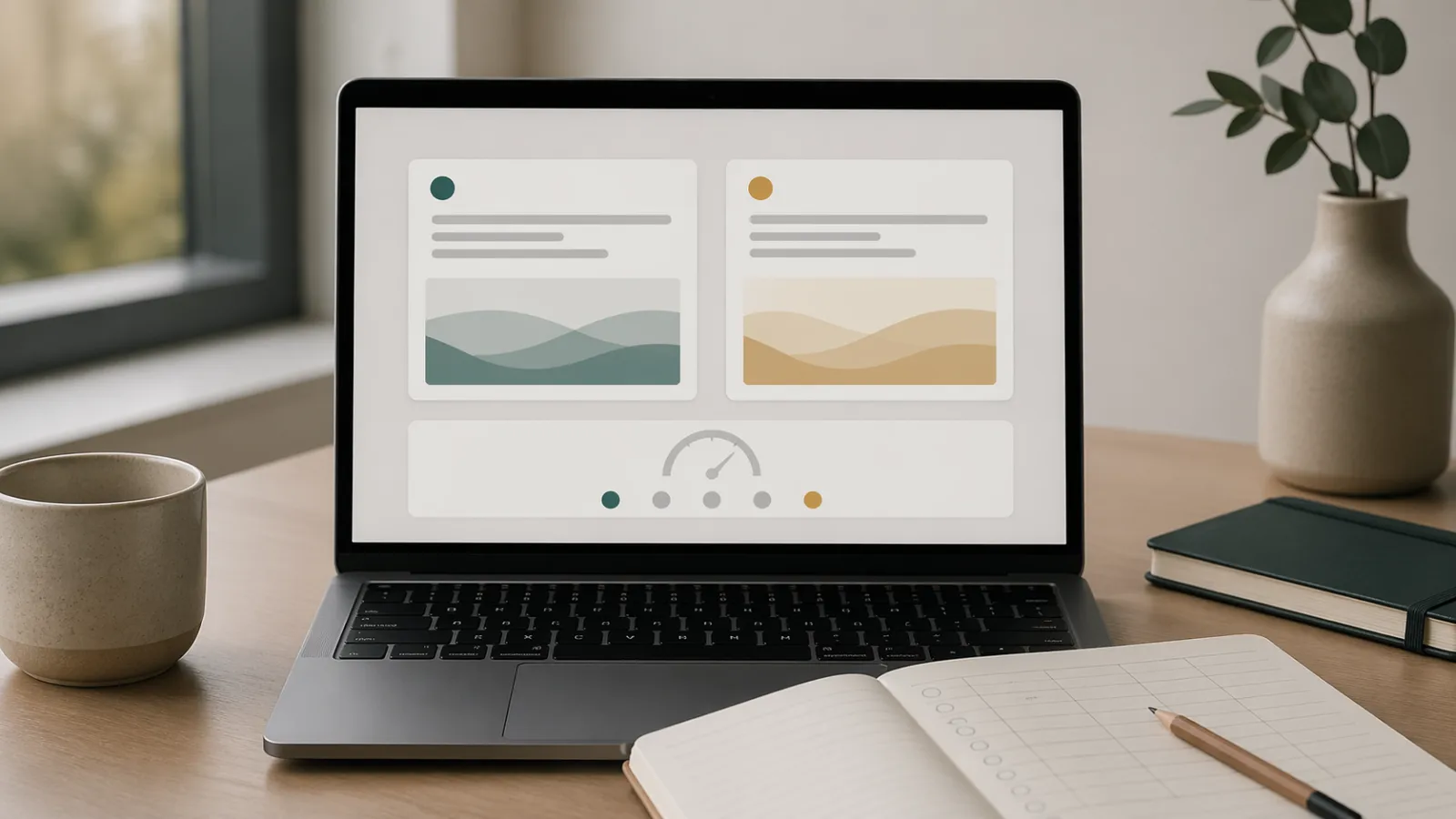 Portátil con tarjetas de comparación lado a lado y rúbrica para trabajos de evaluación RLHF e IA